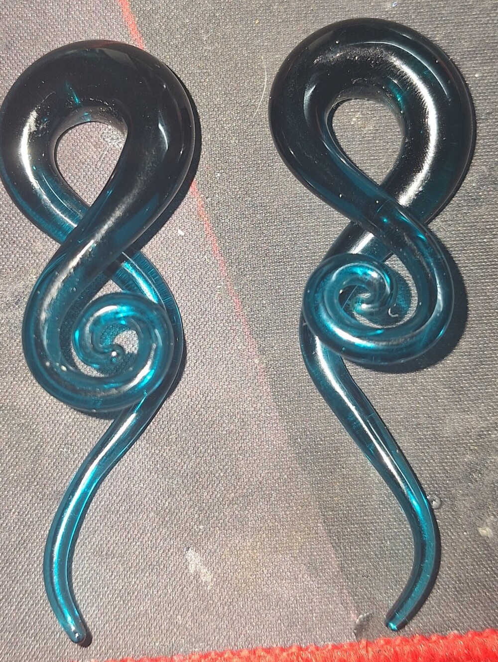 Teal Glass Ear Weights Hangers